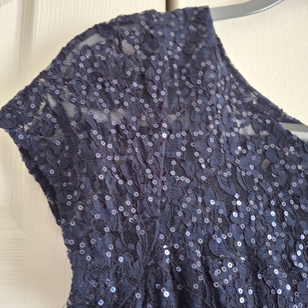 SLNY Navy Sequin Midi Dress - Picture 7 of 16